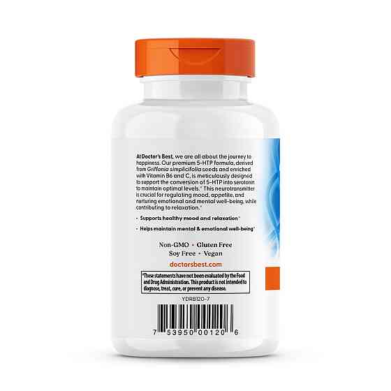 Антидеприсант Doctor's Best 5-гидрокси L-триптофан B6 и C 120 вег капс Киев