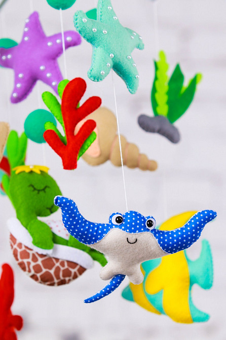 Дитячий мобіль на ліжечко для немовлят WooolyWool «Морські мешканці» Київ - фото 3