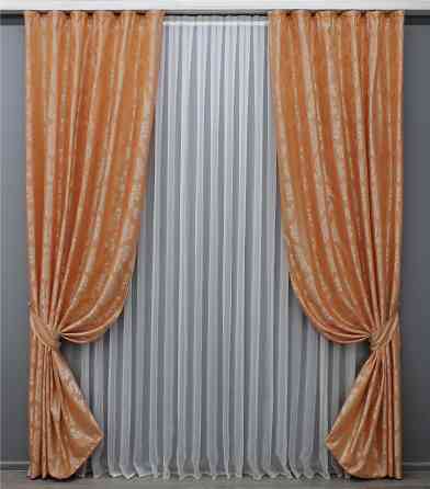 Комплект готовых штор VR-Textil Жаккард Лион № 608ш Оранжевый 150х270 см 2 шт (30-374) Киев