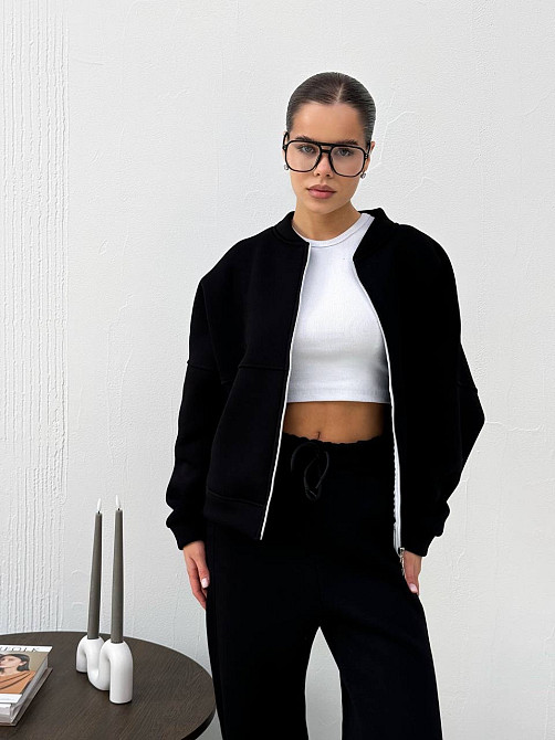 Жіночий теплий костюм-двійка з широкими штанами Чорний 42/46 Харків - фото 7