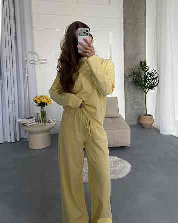 Женский стильный повседневный костюм двойка качественный турецкий кулир Лимонный Одесса