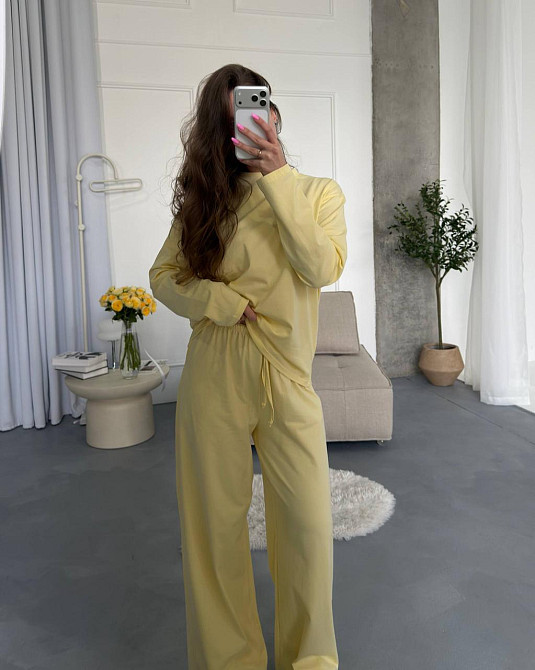 Жіночий стильний повсякденний костюм, двойка якісний турецький кулір Лимонний Одеса - фото 1