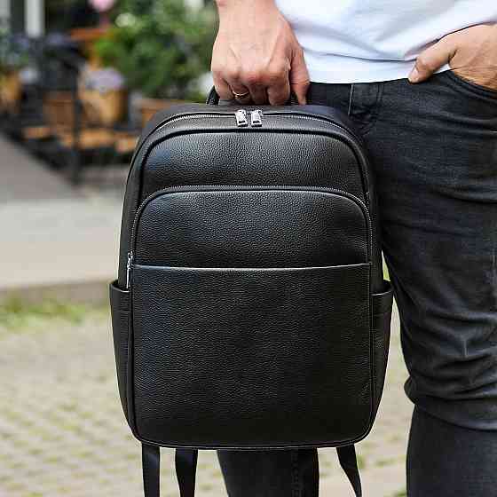 Універсальний чоловічий рюкзак із шкіри 41х31х16, зручний наплічник для ноутбука та документів, чорний Київ