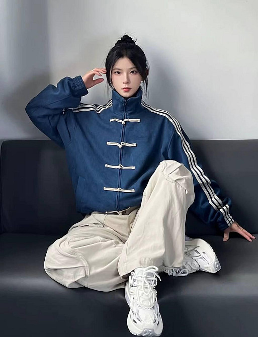 Унісекс оверсайз стильний бомбер із замші турецький замш Синій Одеса - фото 2