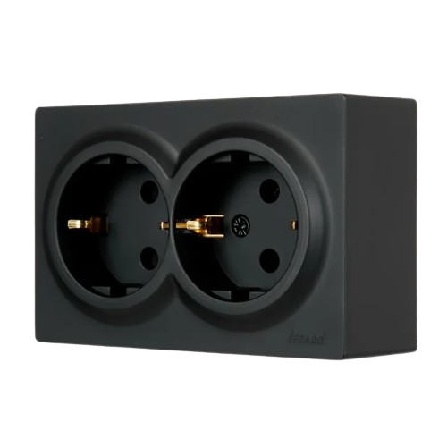 LETO чорний Розетка зовнішня 2-а із заземленням Лезард Житомир - фото 1