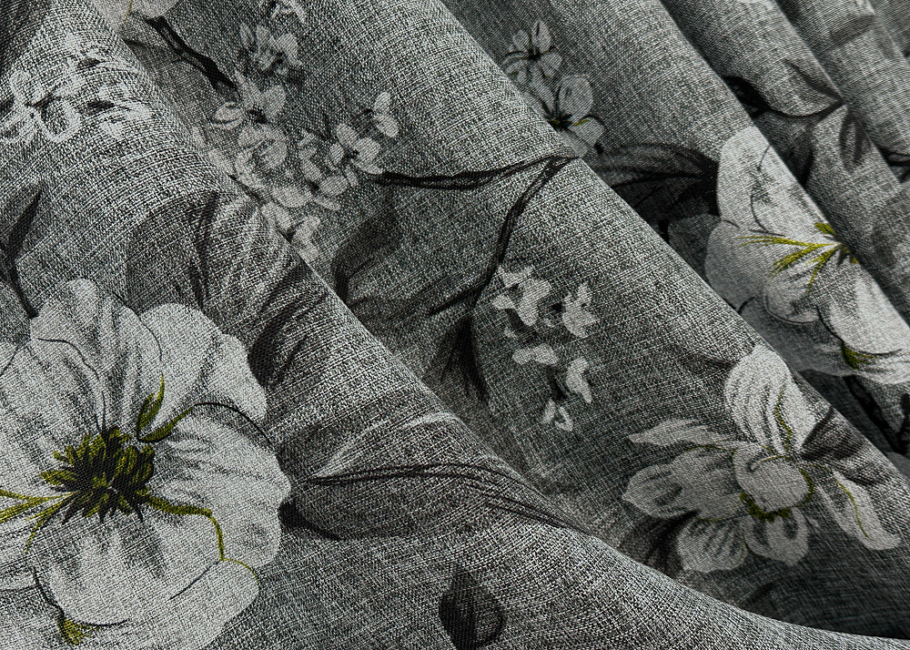 Шторна тканина льон з квітковим принтом, колекція "Прованс" колір сірий 1724ш Київ - фото 1