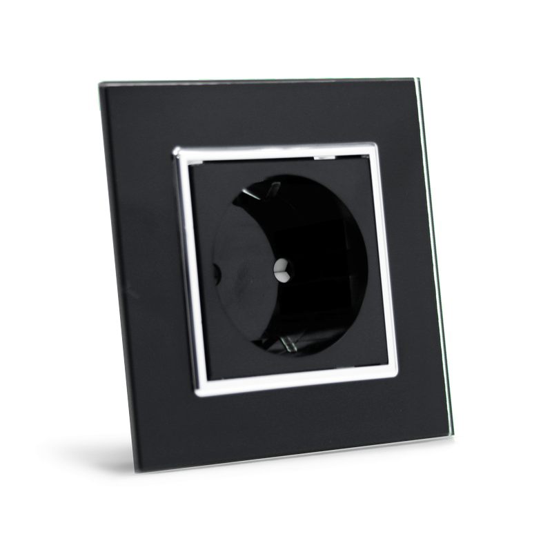 LIVOLO Електрична розетка з заземленням LIVOLO, чорна з хромованою вставкою, скло, шторки, 250В Коломия - фото 7