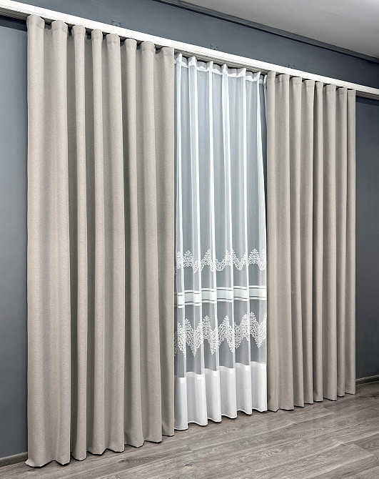 Комплект штор VR-Textil 100% блекаут ASHEN NIGHT 200х270 2шт і Тюль 600х270 1842ш-1704т Попелястий з білим 71-113/7 Київ - фото 3