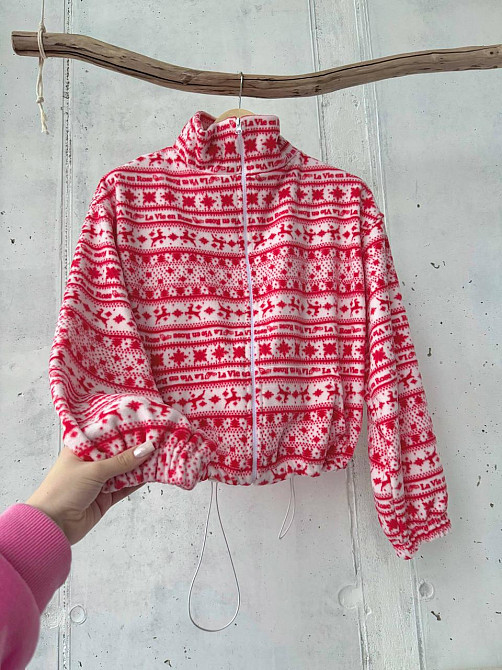 Жіноча стильна тепла новорічна худі з принтом фліс Одеса - фото 1