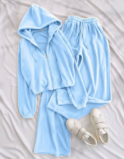 Женский прогулочный костюм двойка турецкий велюр Голубой, 46/50 Одесса - изображение 1