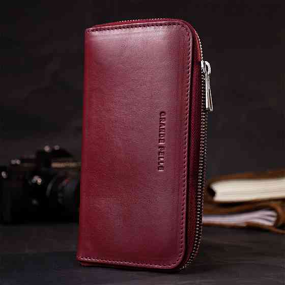 Містке портмоне з натуральної шкіри Бордовий (GRANDE PELLE) Київ