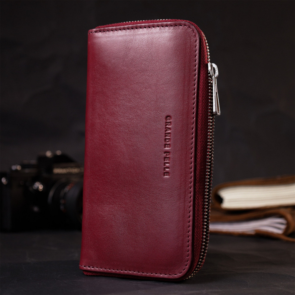 Містке портмоне з натуральної шкіри Бордовий (GRANDE PELLE) Київ - фото 2