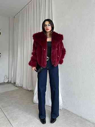 Женская стильная короткая шуба с большим воротником искусственный мех Бордовый, 46 Одесса