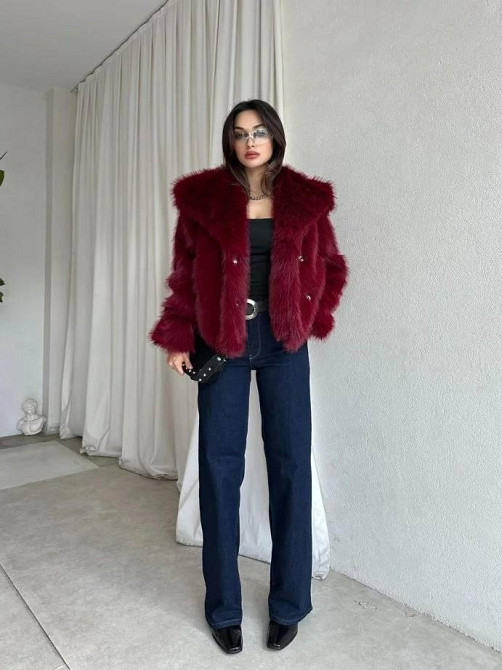 Женская стильная короткая шуба с большим воротником искусственный мех Бордовый, 46 Одесса - изображение 2
