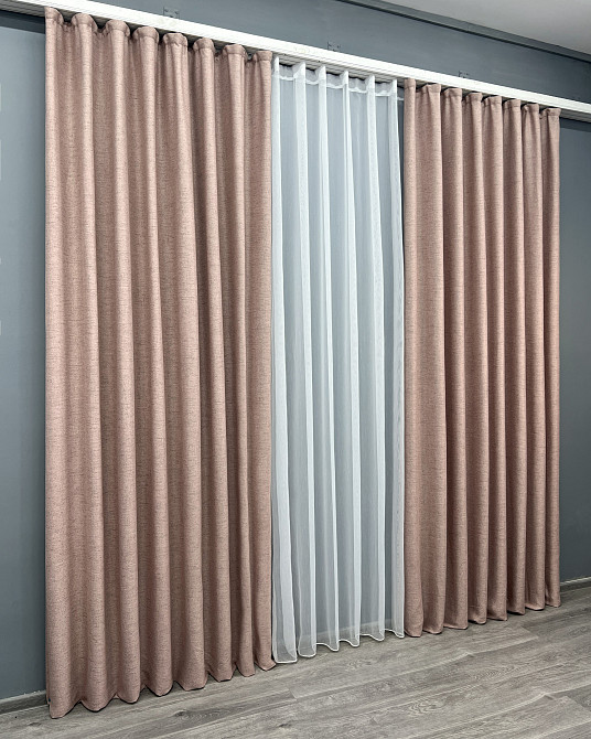 Комплект штор VR-Textil TWEED_V 200х270 2шт и Тюль 600х270 1916ш-1153т Пудровый с белым 71-147/7 Киев - изображение 3