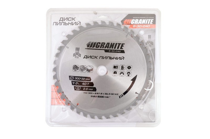 Диск пильный GRANITE для дерева с твердосплавными напайками 300х32х40Т адаптер 32-30/32-25.4 5100 об/мин Ровно - изображение 3
