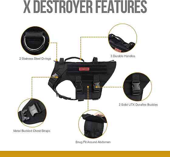 Велика тактична шлея жилет для собак OneTigris (чорний, XL) Луцьк