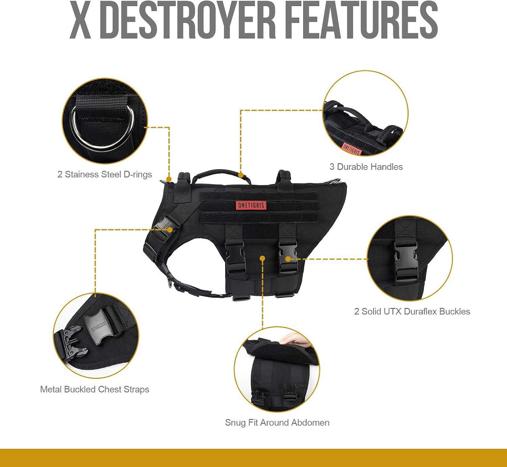 Велика тактична шлея жилет для собак OneTigris (чорний, XL) Луцьк - фото 4