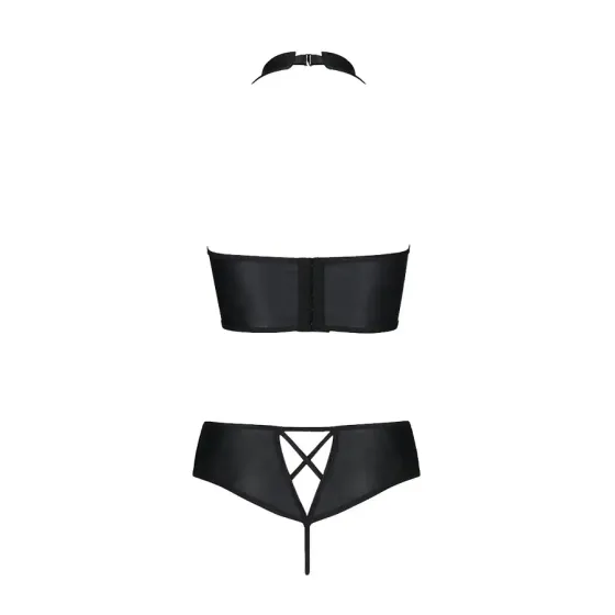 Комплект з екошкіри Passion NANACY BIKINI 4XL/5XL black, бра та трусики з імітацією шнурівки Львів