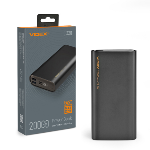 Павербанк 20000 mAh Videx VPB-320-B 22,5W чорний Житомир