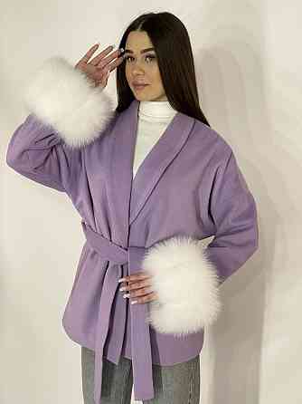 Стильне жіноче пальто з хутром Лавандовий, M-L Харків