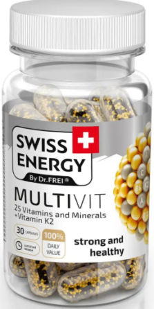 Мультивитамины с витамином К2 Swiss Energy MULTIVIT 25 Vitamins and Minerals+Vitamin K2 30 капс Киев