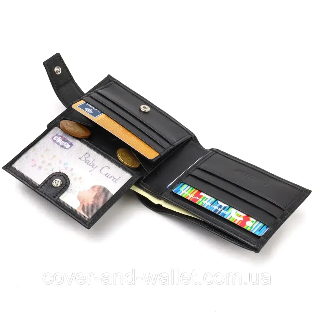 Тонкий мужской кожаный кошелек небольшого размера черного цвета Сanpellini Киев - изображение 4