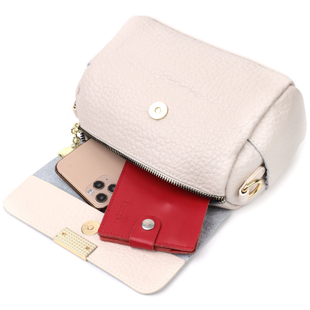 Красива жіноча шкіряна сумка з оригінальною плечовою лямкою Vintage 22404 Біла Київ - фото 8