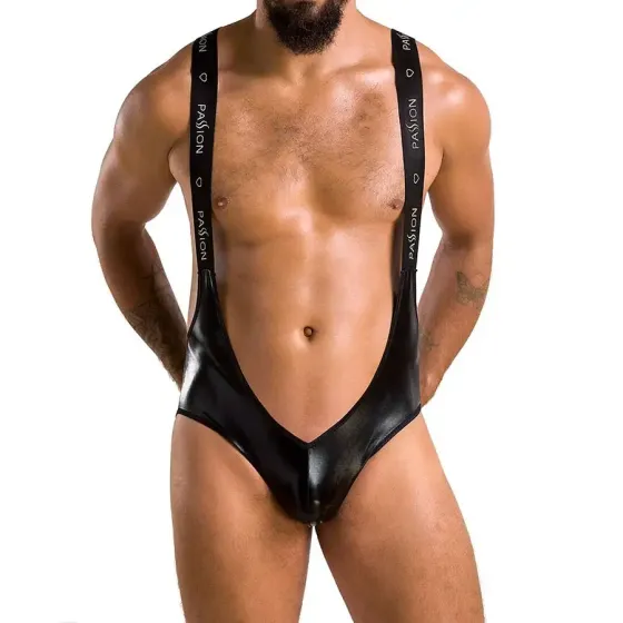Чоловіче відкрите боді Passion 027 BRUNO L/XL Black, під латекс, на шлейках Львов