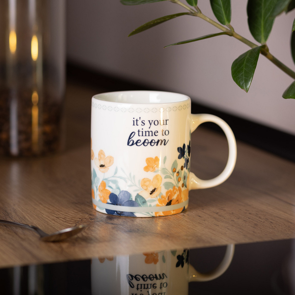 Чашка порцелянова з квітковим принтом 400 (мл) для чаю та кави Біла RX-N240139W Київ - фото 4