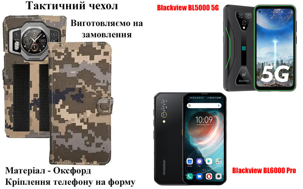 Тактический чехол для Blackview A90, A95, A96, крепится к снаряжению на липучке Киев - изображение 1