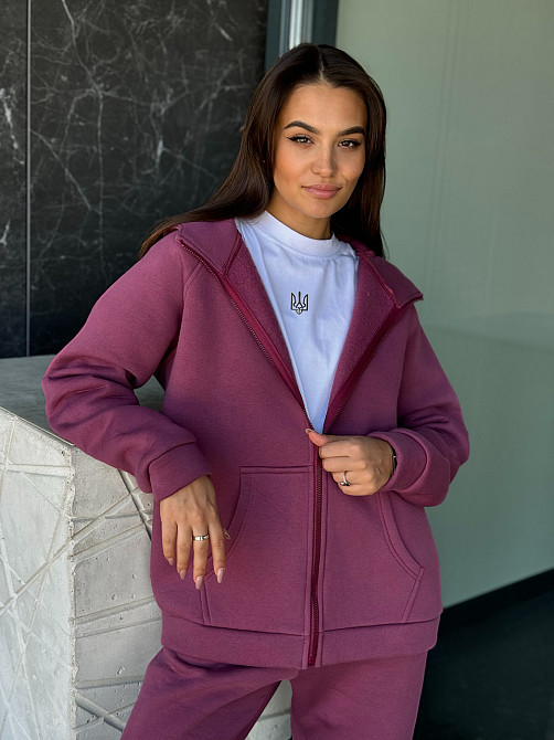 Теплый спортивный костюм женский на змейке Бордовый 50/52 Харьков - изображение 5