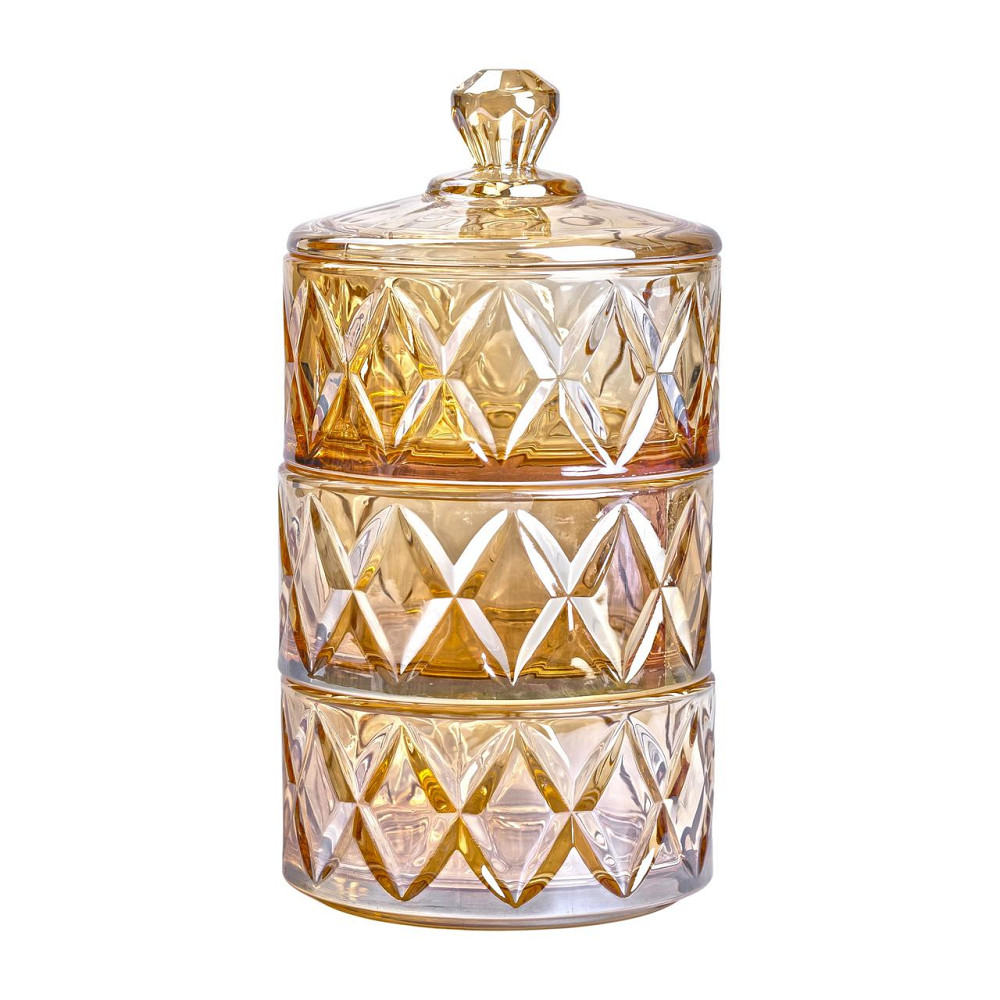 Цукерниця трирівнева Ø 10 см скляна з кришкою коричневая HP-YH-80 Коломия - фото 2