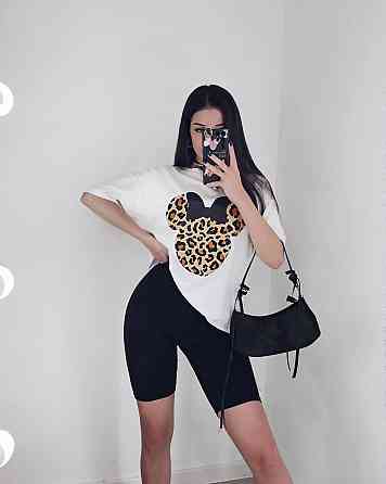 Женский летний костюм двойка: футболка с микки маусом и велосипедки турецкий кулир Черный 2, 46/48 Одесса