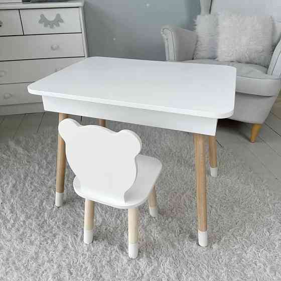 Столик з відкидним верхом і стільчик для хлопчика, білий Киев