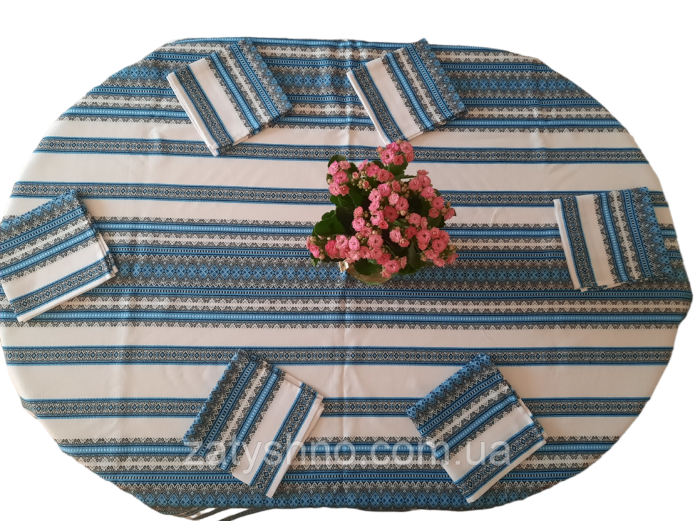 Голубая вышитая скатерть с салфетками Киев - изображение 1