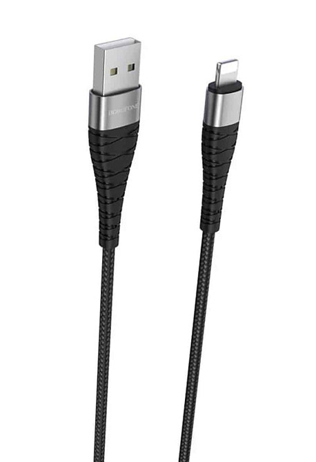 Кабель BOROFONE BX32 USB to iP 2.4A, 1m, nylon, aluminum+TPE connectors, Black Київ - фото 1