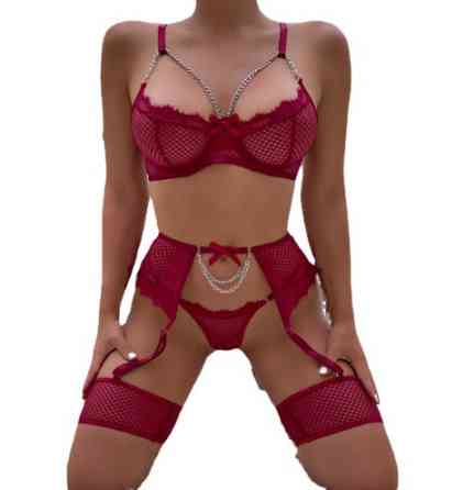 Прозорий комплект білизни з ланцюжками S бордовий Київ