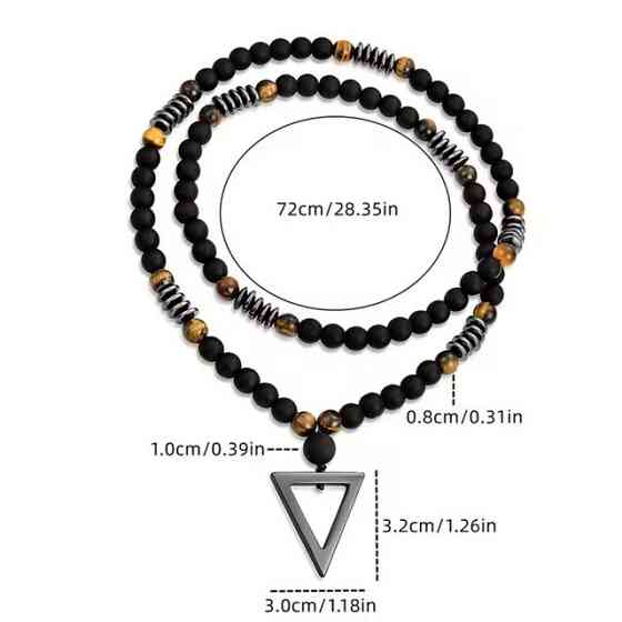 Ожерелье из чёрного агата и тигрового глаза с треугольной подвеской Киев