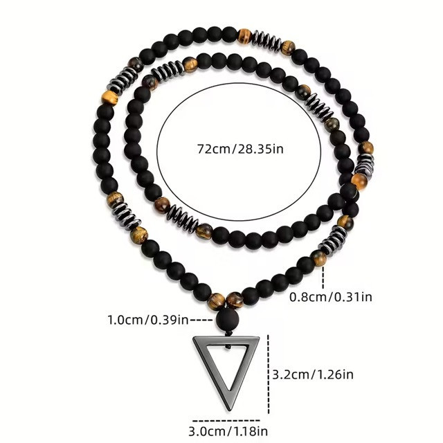 Ожерелье из чёрного агата и тигрового глаза с треугольной подвеской Киев - изображение 3
