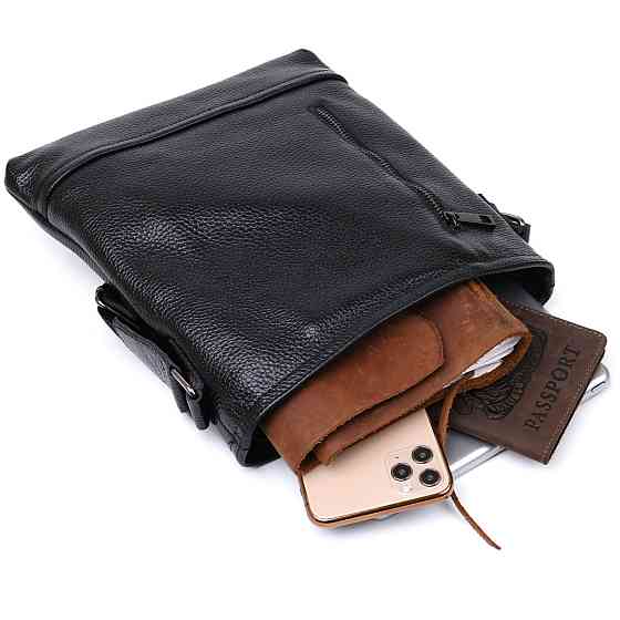 Шкіряна стильна чоловіча сумка через плече Чорний (SHVIGEL) Київ