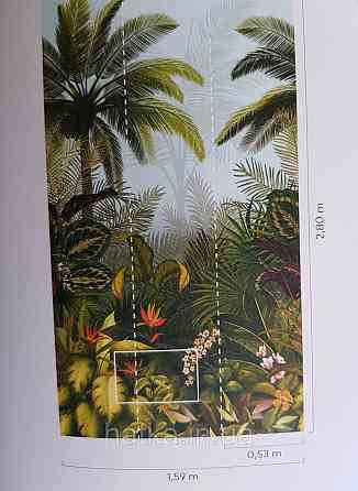 Шпалери вінілові Grandeco One roll one motif 1.59x2.8 панно мурал пальми дерева зелені листя Київ