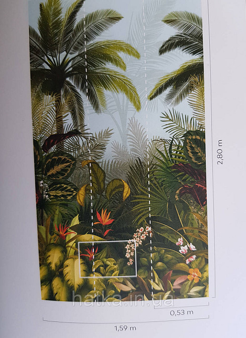 Шпалери вінілові Grandeco One roll one motif 1.59x2.8 панно мурал пальми дерева зелені листя Київ - фото 5