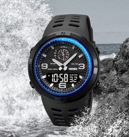Мужские спортивные часы Skmei 1655 (Черный с синим) Винница