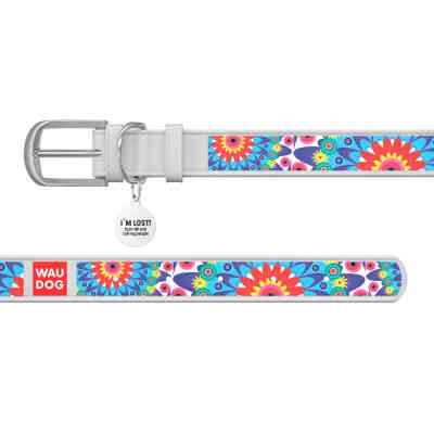 Нашийник для тварин WAUDOG Design з QR паспортом "Квіти" XS Ш 12 мм Д 21-29 см білий (376015) Вінниця