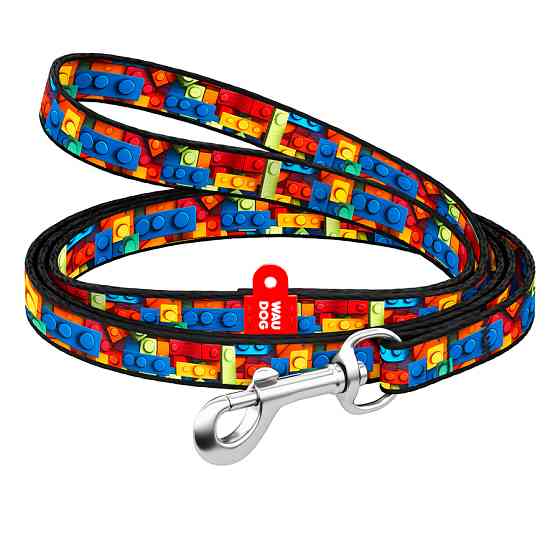 Повідець для котів та дрібних порід собак нейлоновий WAUDOG Nylon, малюнок "Блоки", XS, Ш 10 мм Коломыя