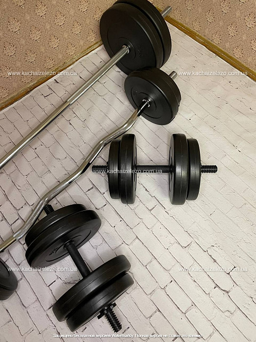 Штанга наборная + W-образный гриф с гантелями 101 кг Гантели, гири, штанги и диски ударостойкий пластик Киев - изображение 5