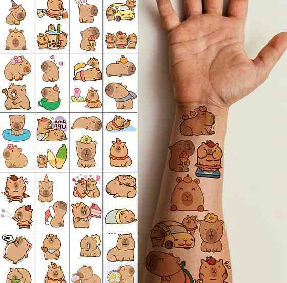Набір 30 шт тимчасові тату капібара наклейки на тіло дитячі водостійкі тату стікери Київ