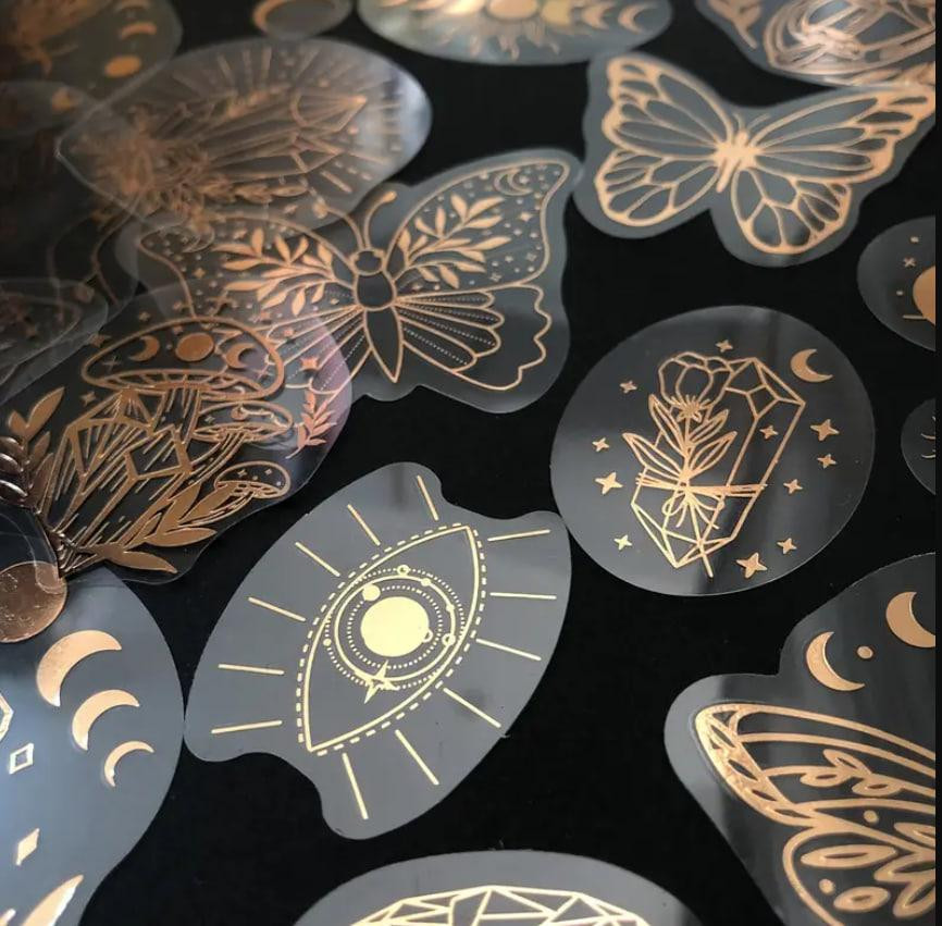 Прозрачные стикеры с золотым рисунком. Стикеры метели, солнце, эхо. Наклейка для ноутбука, набор 40 шт. Киев - изображение 3