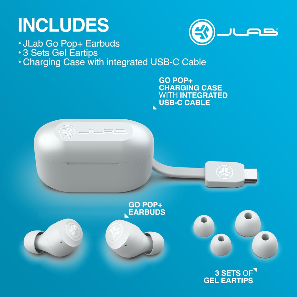 Бездротові навушники JLab Go Air Pop+ White Bluetooth-навушники з мікрофоном акумуляторні вологозахищені Хмарно-білі Київ - фото 8